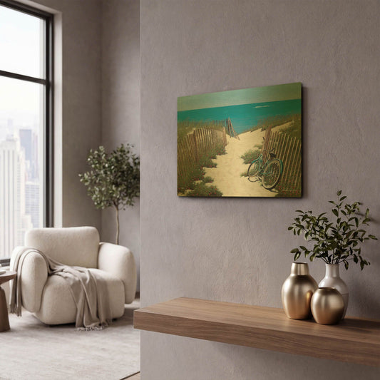 'Beach Bike' By Zhen-Huan Lu Gold Metal Wall Art