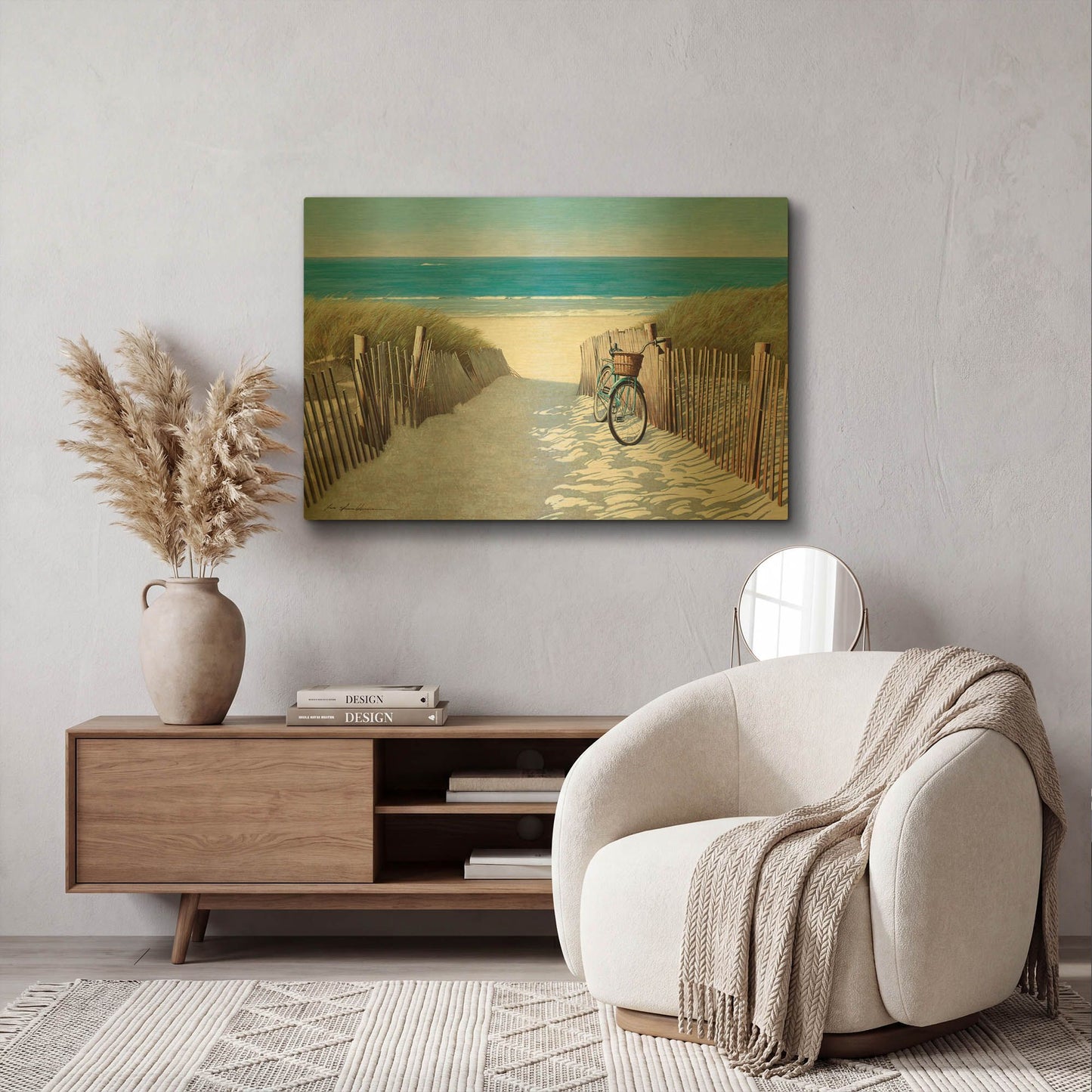 'Beach Bike 2' By Zhen-Huan Lu Gold Metal Wall Art