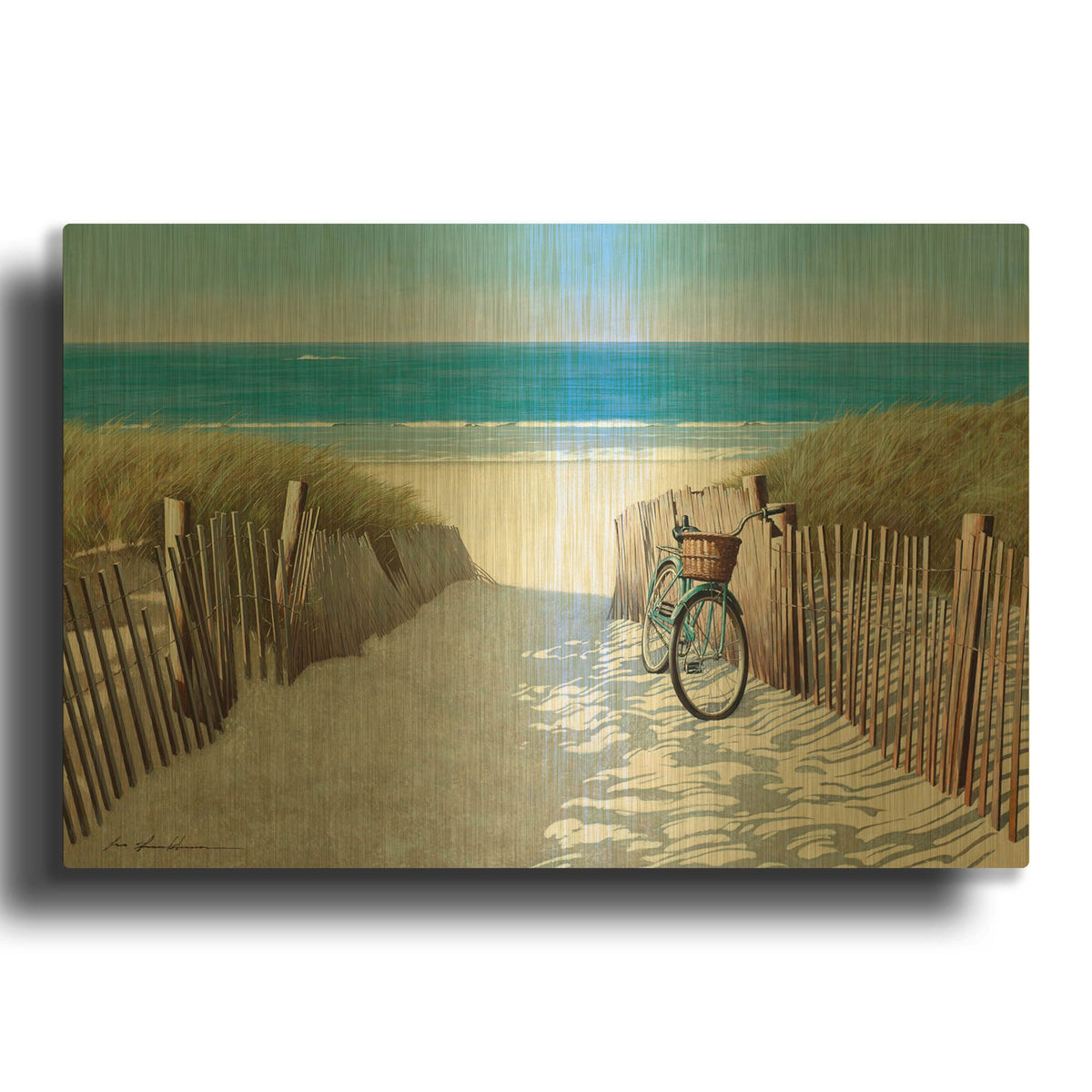 'Beach Bike 2' By Zhen-Huan Lu Gold Metal Wall Art