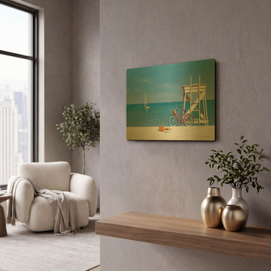 'Beach Bike 3' By Zhen-Huan Lu Gold Metal Wall Art