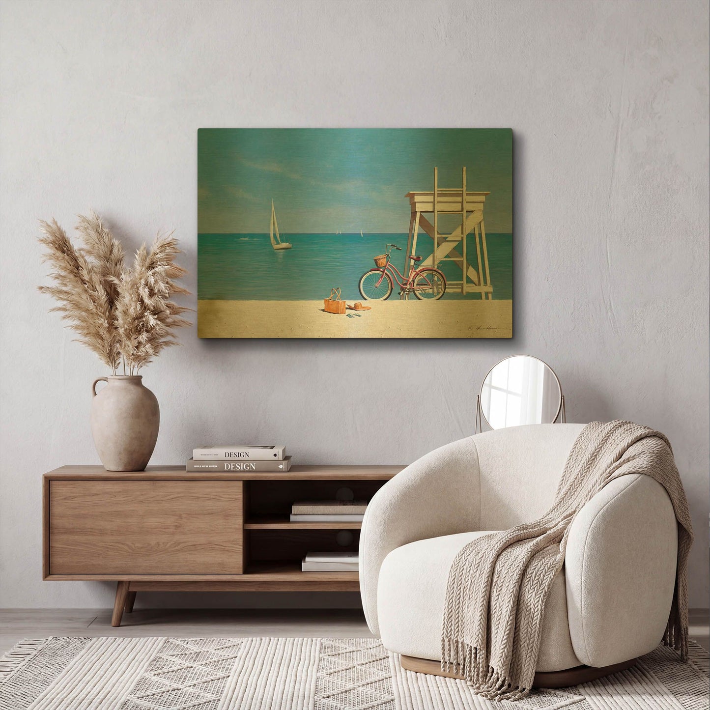 'Beach Bike 3' By Zhen-Huan Lu Gold Metal Wall Art