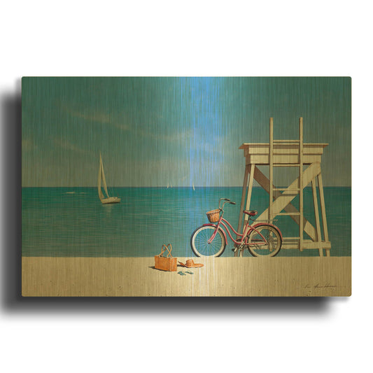 'Beach Bike 3' By Zhen-Huan Lu Gold Metal Wall Art