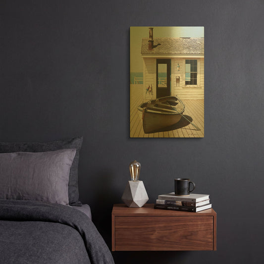 'Boat on the Dock' By Zhen-Huan Lu Gold Metal Wall Art