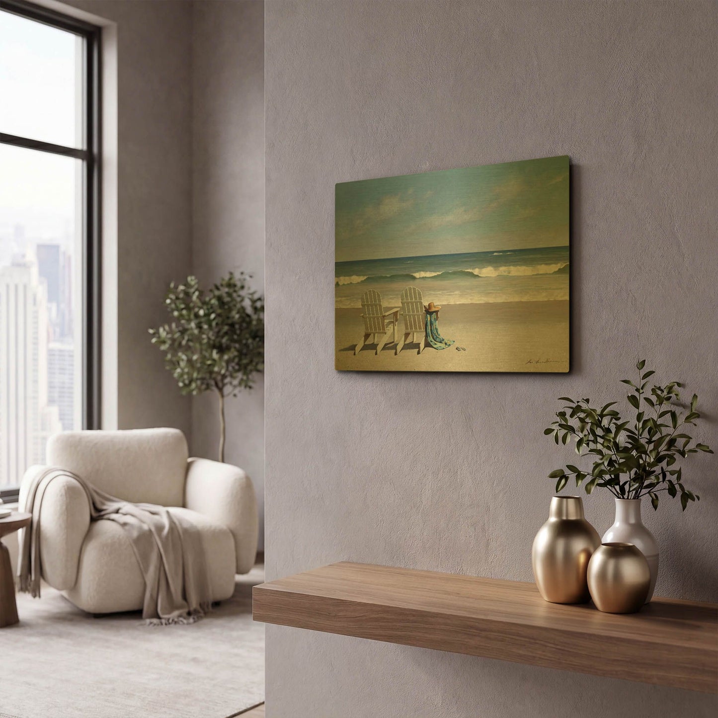'Tide Watching' By Zhen-Huan Lu Gold Metal Wall Art