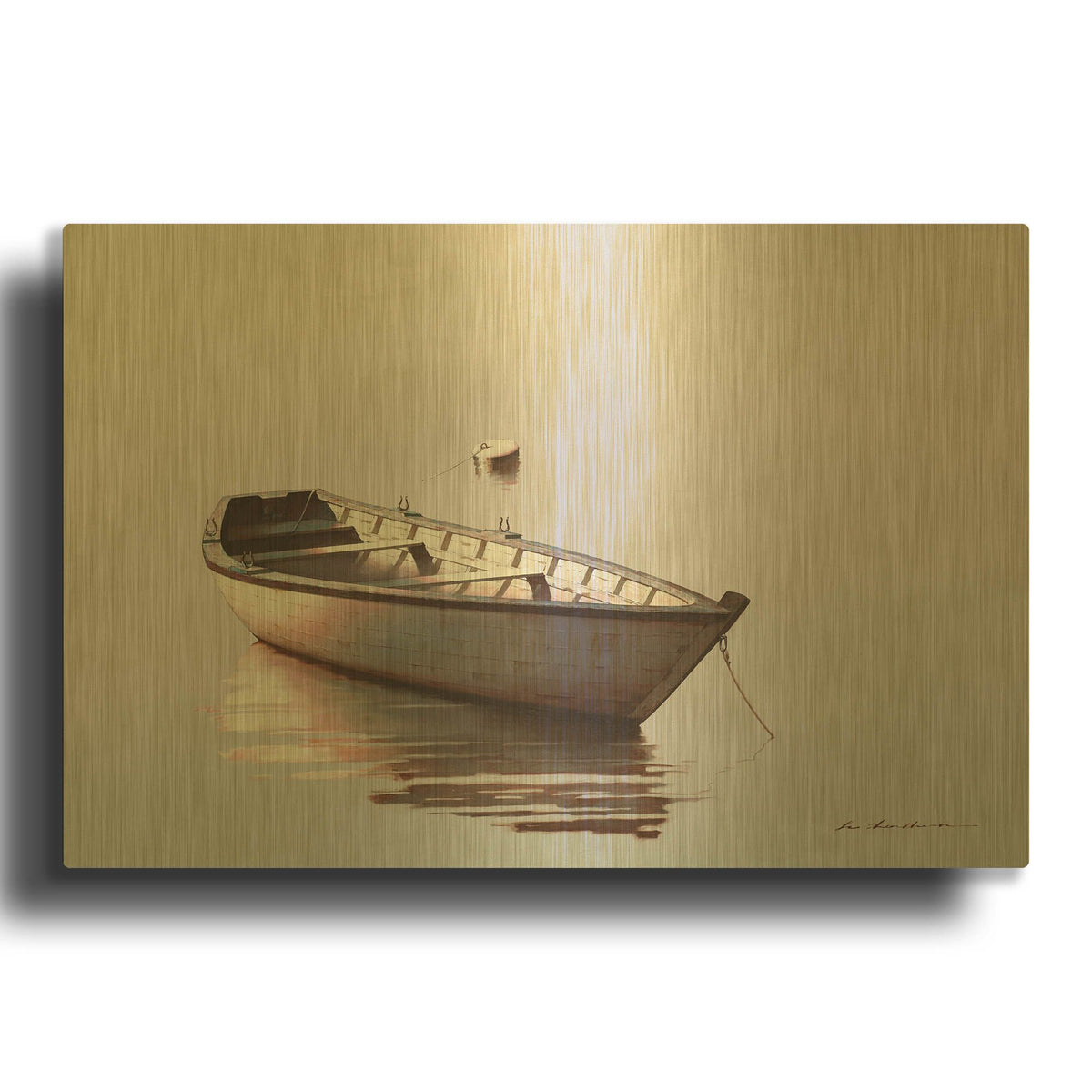 'Lonely Boat 2017 2' By Zhen-Huan Lu Gold Metal Wall Art