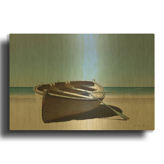 'Lonely Boat on Beach' By Zhen-Huan Lu Gold Metal Wall Art