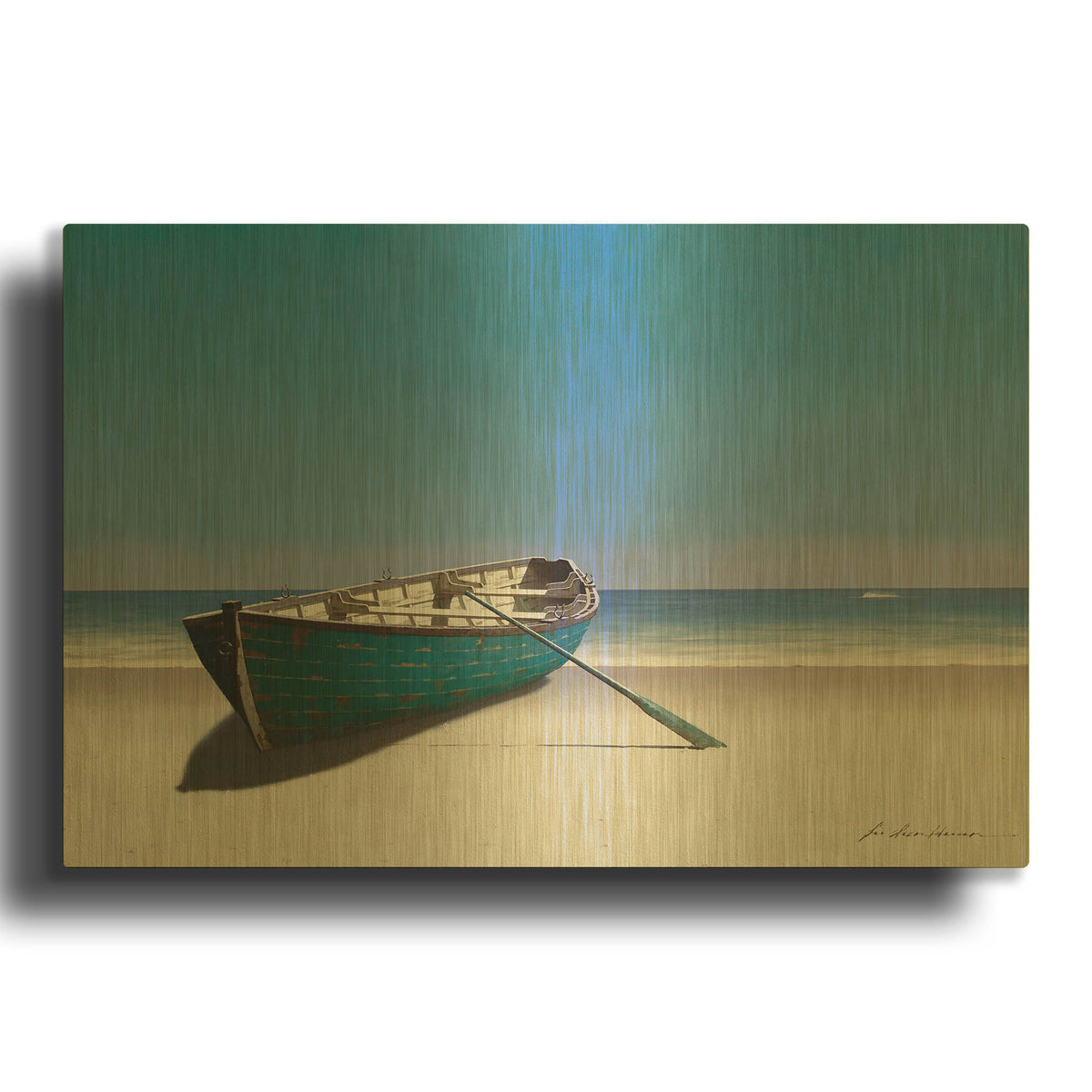 'Blue Boat' By Zhen-Huan Lu Gold Metal Wall Art