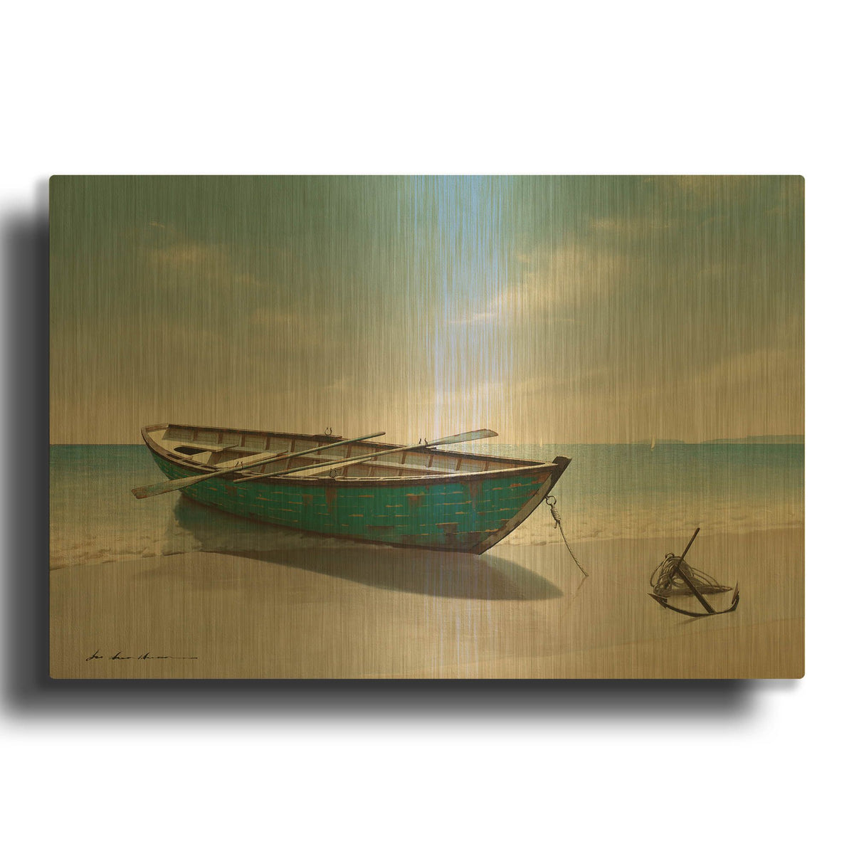 'Green Boat' By Zhen-Huan Lu Gold Metal Wall Art