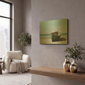 '01 Blue Boat with Oar' By Zhen-Huan Lu Gold Metal Wall Art