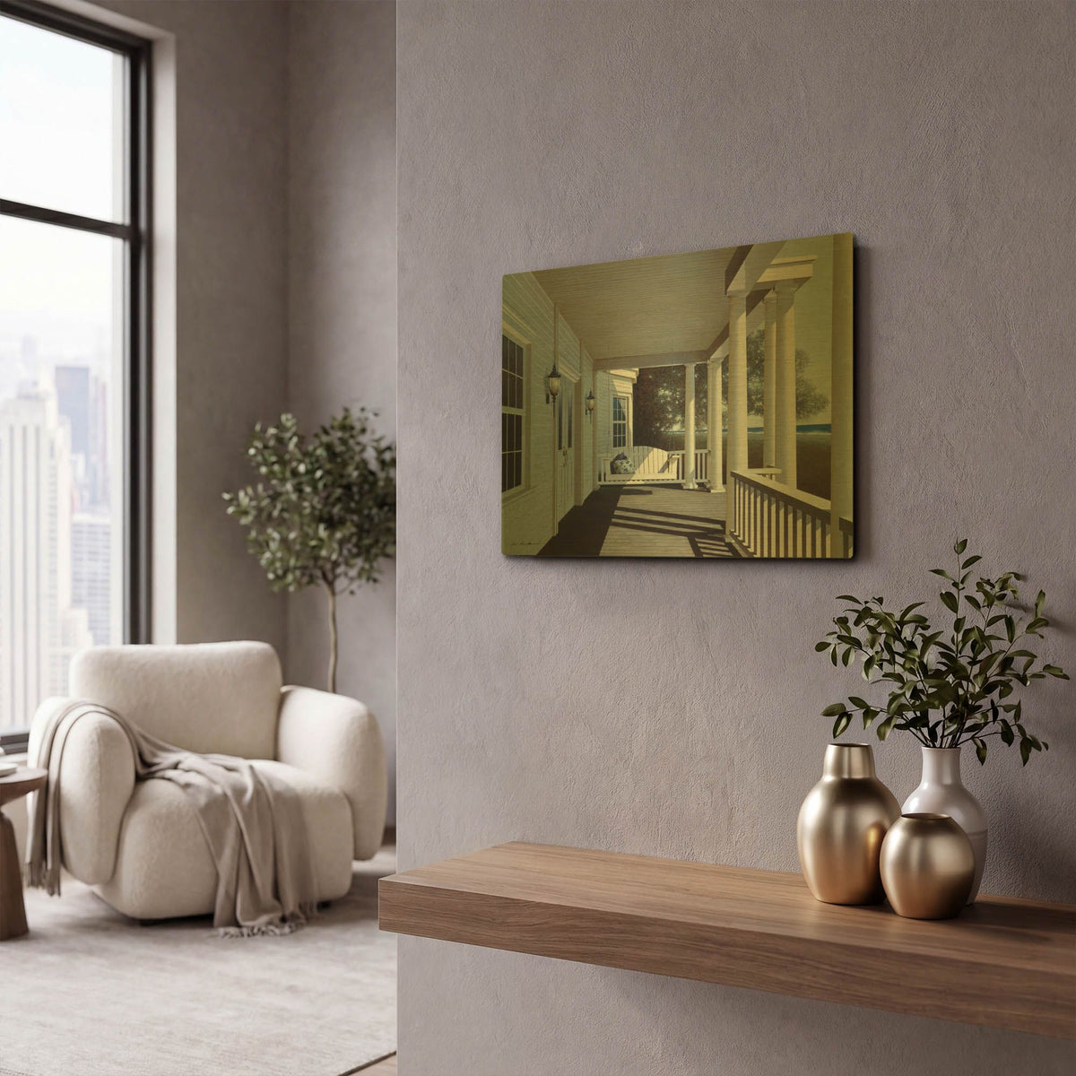 'Porch Swing' By Zhen-Huan Lu Gold Metal Wall Art