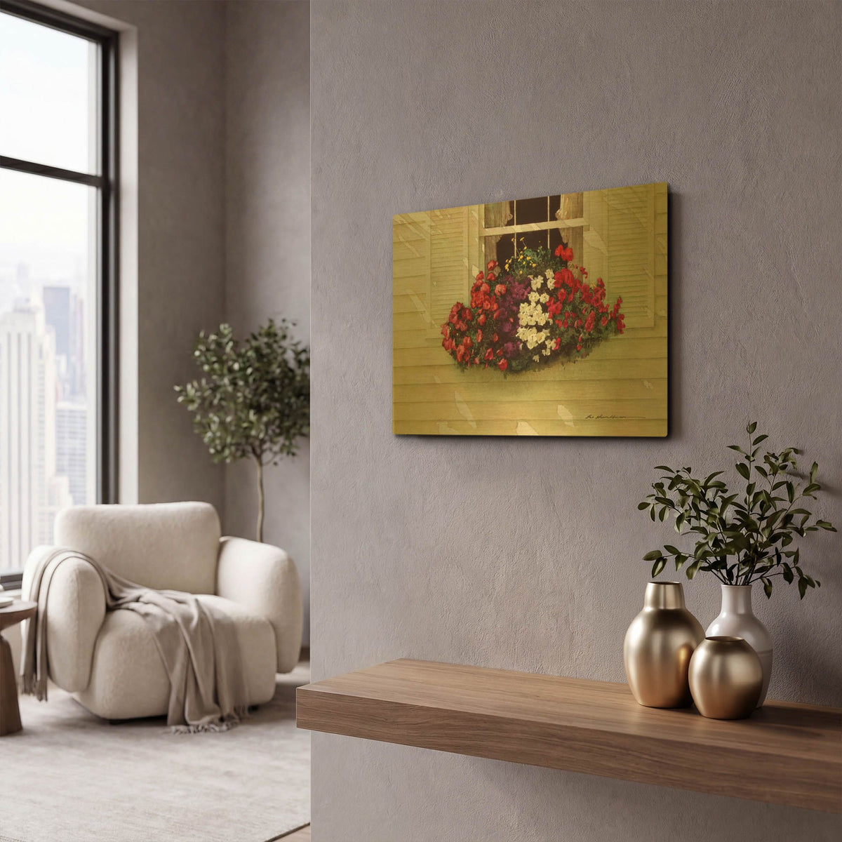 'Flowerbox' By Zhen-Huan Lu Gold Metal Wall Art