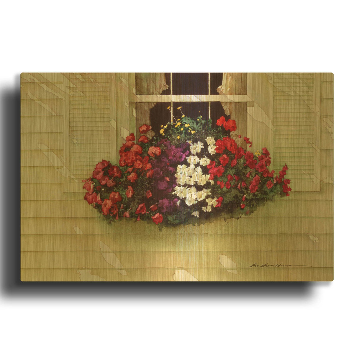'Flowerbox' By Zhen-Huan Lu Gold Metal Wall Art