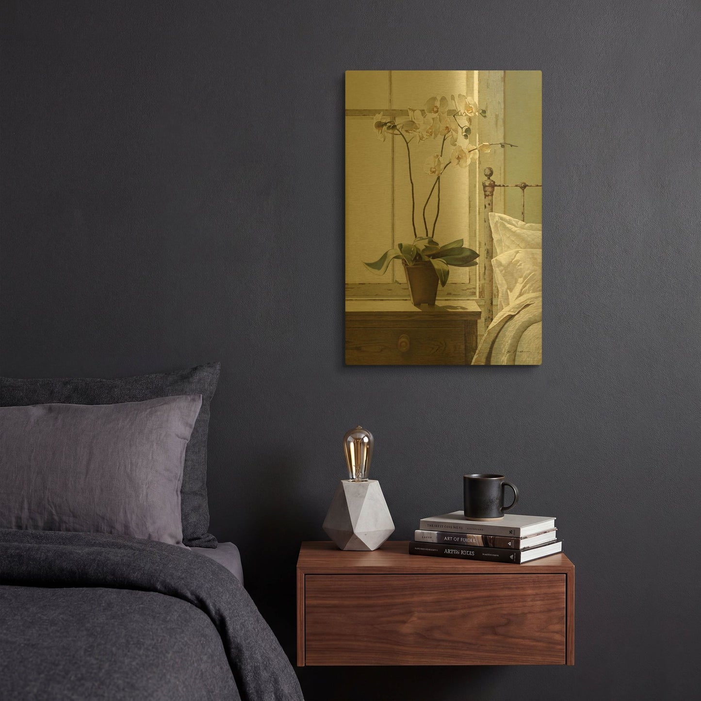'Orchids In The Window' By Zhen-Huan Lu Gold Metal Wall Art