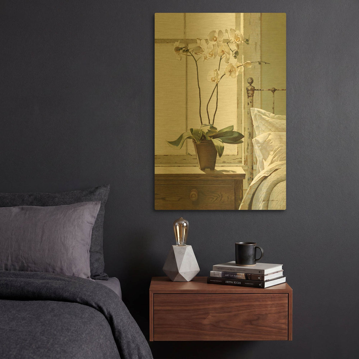 'Orchids In The Window' By Zhen-Huan Lu Gold Metal Wall Art