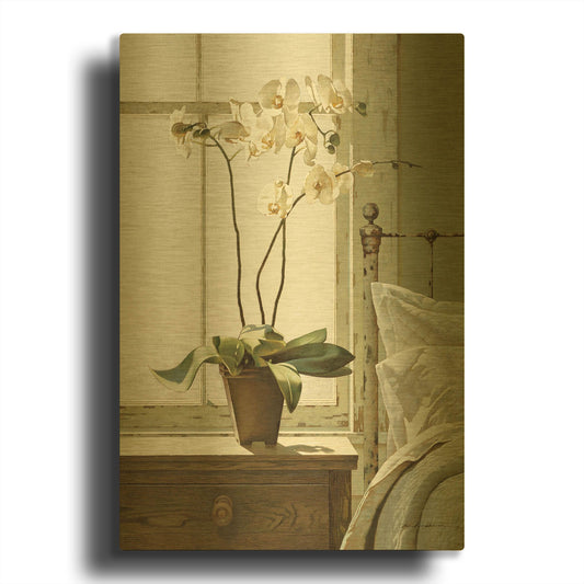 'Orchids In The Window' By Zhen-Huan Lu Gold Metal Wall Art