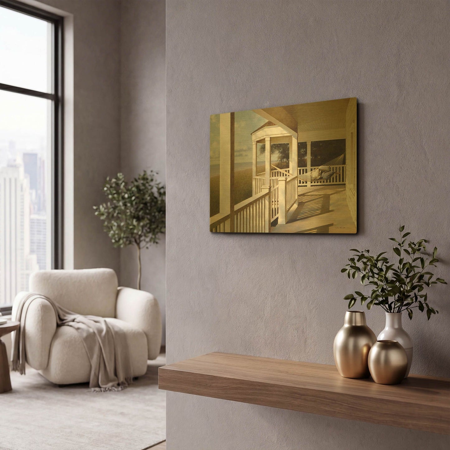'Porch Swing 2' By Zhen-Huan Lu Gold Metal Wall Art