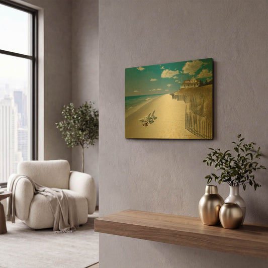 'Beach House View' By Zhen-Huan Lu Gold Metal Wall Art