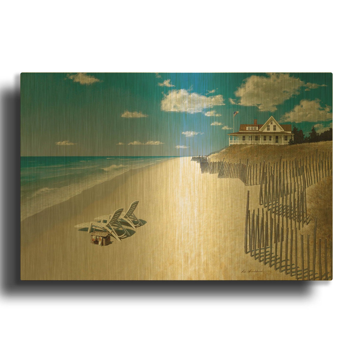 'Beach House View' By Zhen-Huan Lu Gold Metal Wall Art