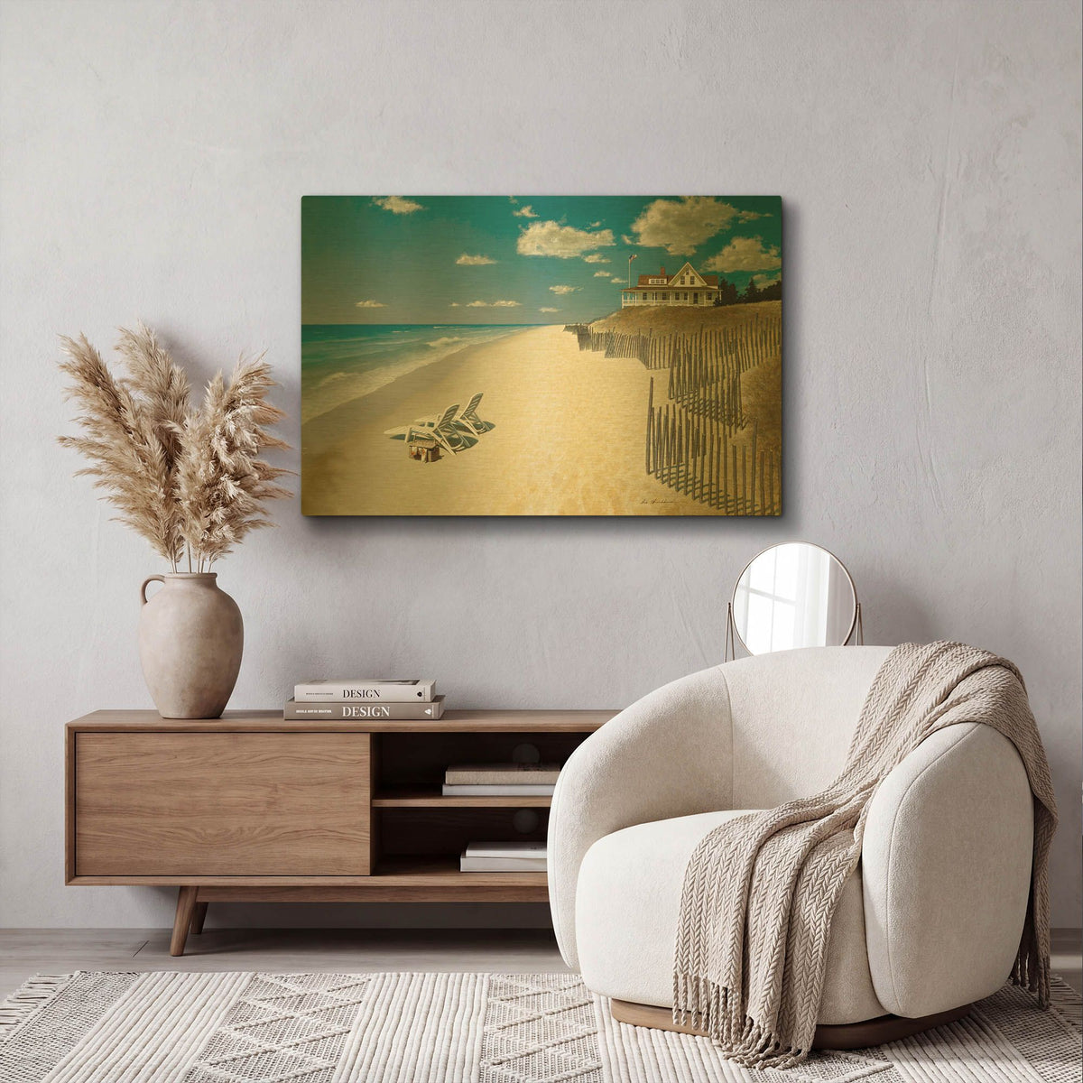 'Beach House View' By Zhen-Huan Lu Gold Metal Wall Art