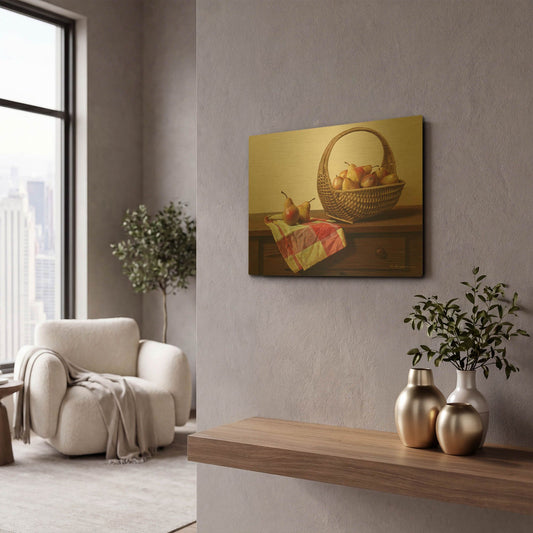 'Still Life With Pears' By Zhen-Huan Lu Gold Metal Wall Art