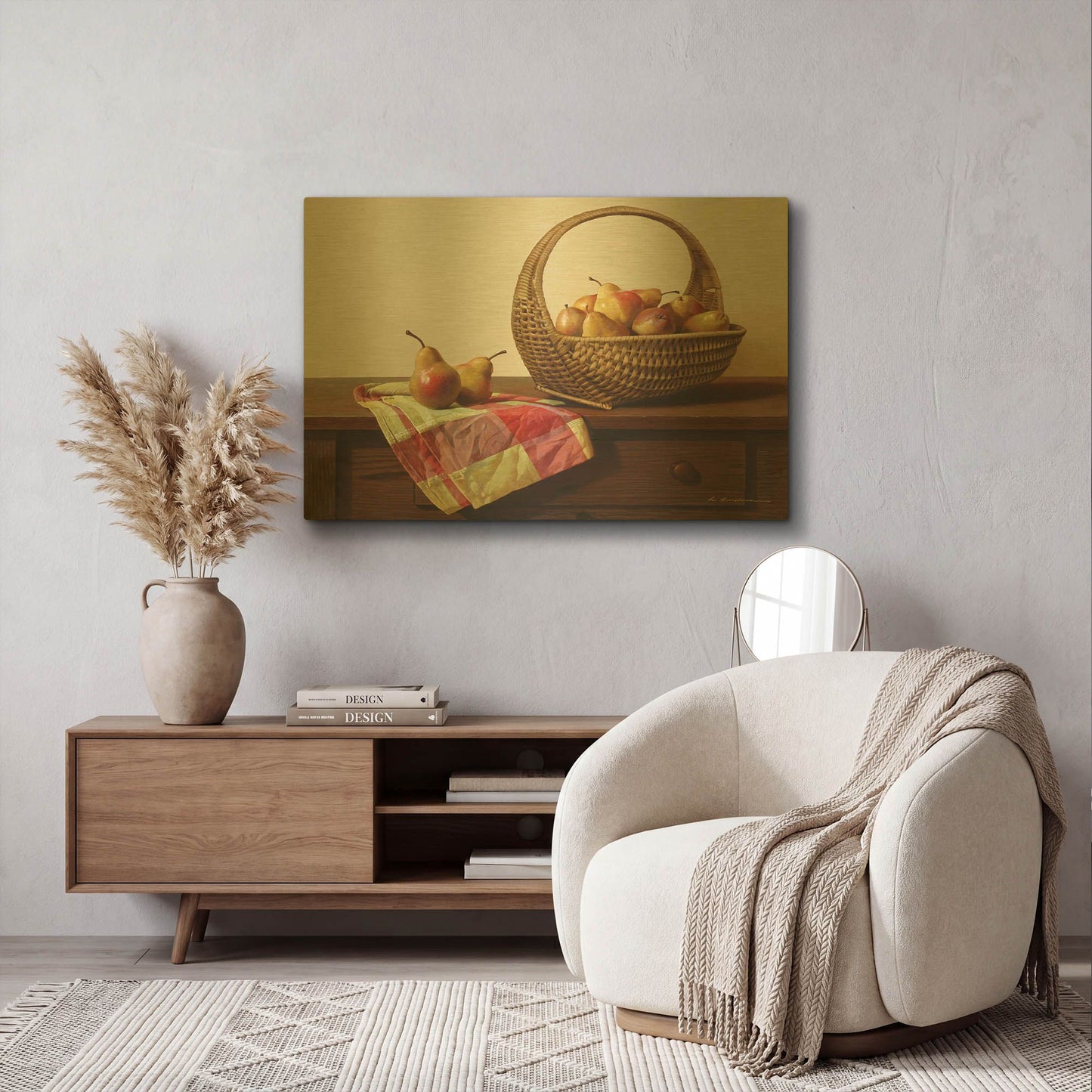 'Still Life With Pears' By Zhen-Huan Lu Gold Metal Wall Art