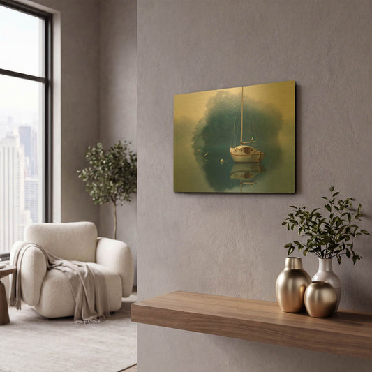 'Sail Boat' By Zhen-Huan Lu Gold Metal Wall Art