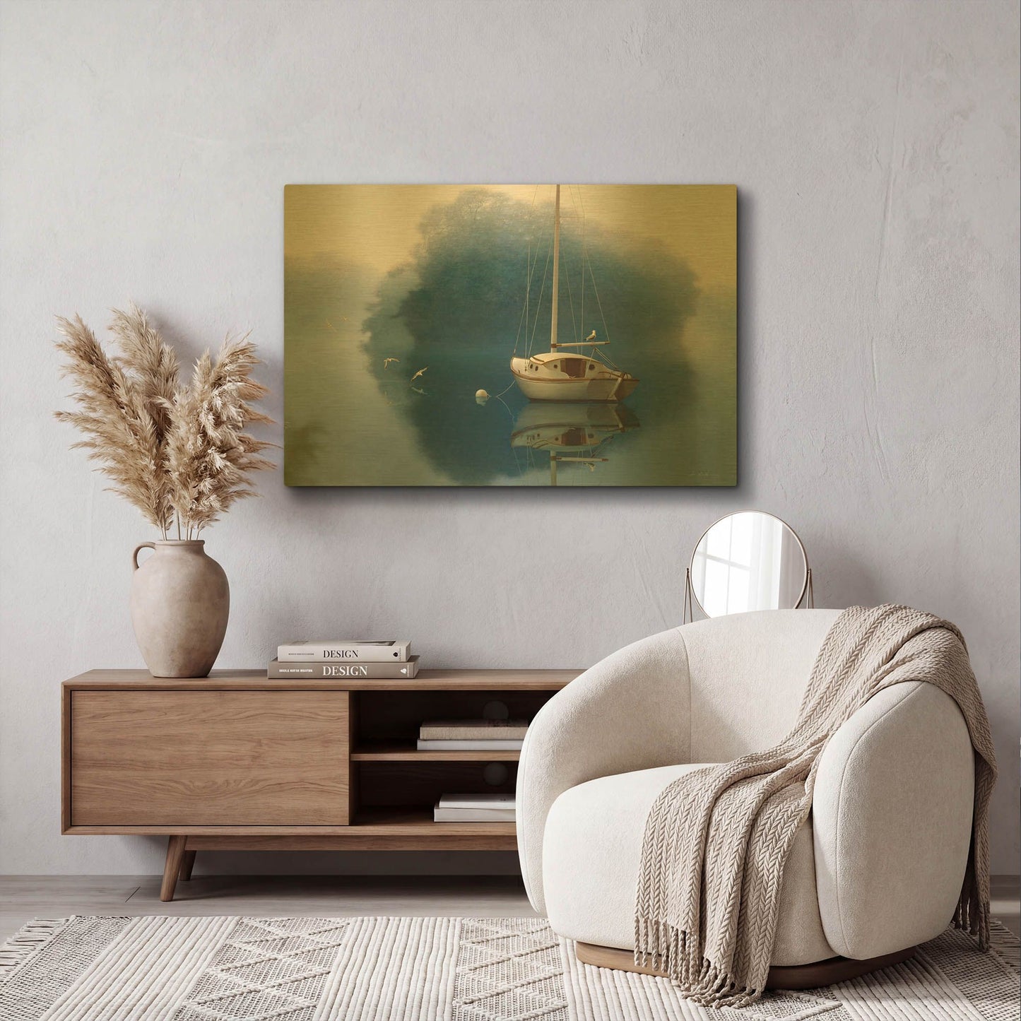 'Sail Boat' By Zhen-Huan Lu Gold Metal Wall Art
