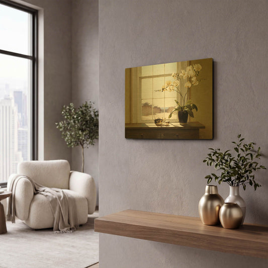 'Orchids In The Window 2' By Zhen-Huan Lu Gold Metal Wall Art