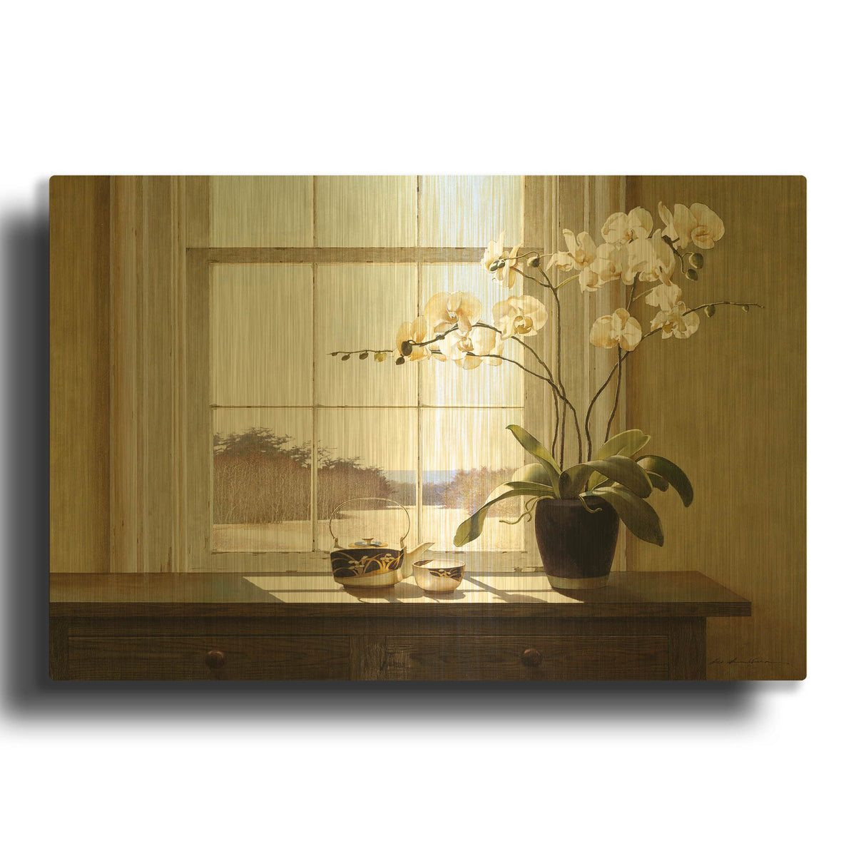 'Orchids In The Window 2' By Zhen-Huan Lu Gold Metal Wall Art