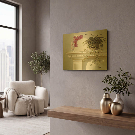 'Orchid On Mantle' By Zhen-Huan Lu Gold Metal Wall Art