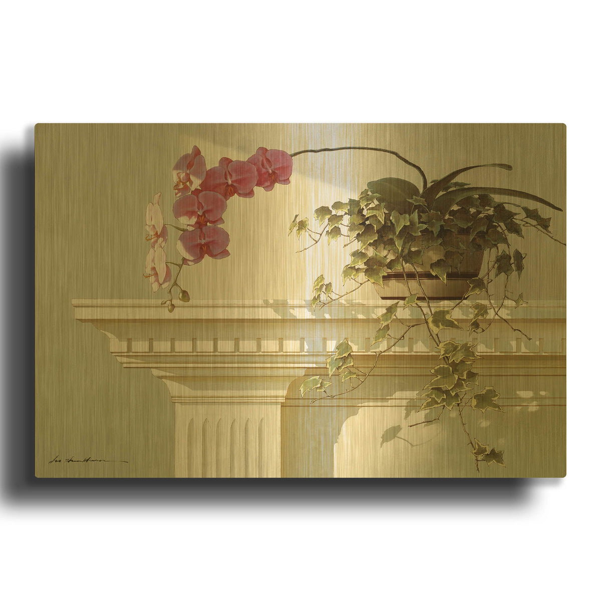 'Orchid On Mantle' By Zhen-Huan Lu Gold Metal Wall Art
