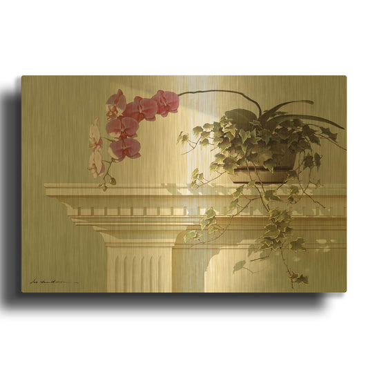 'Orchid On Mantle' By Zhen-Huan Lu Gold Metal Wall Art