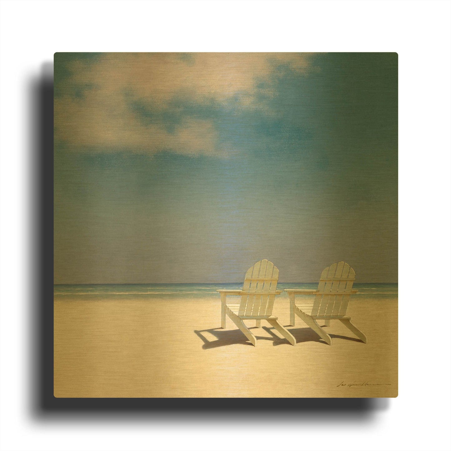 'Beach Chairs' By Zhen-Huan Lu Gold Metal Wall Art