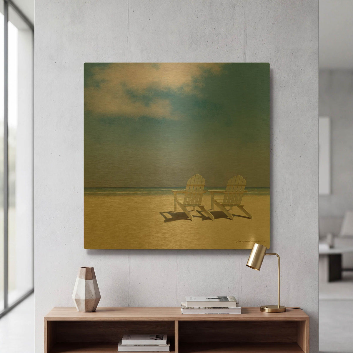 'Beach Chairs' By Zhen-Huan Lu Gold Metal Wall Art