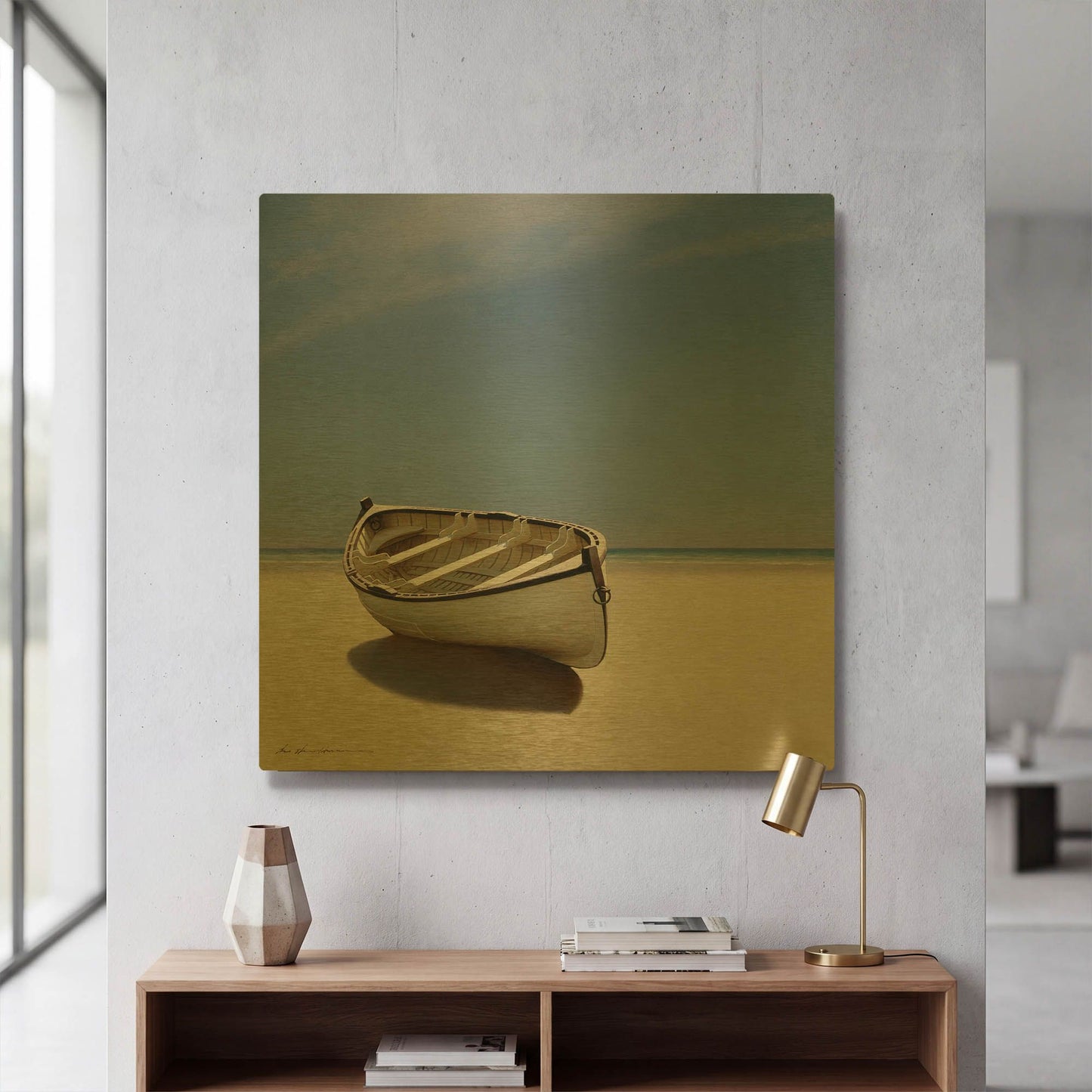 'Beached Boat' By Zhen-Huan Lu Gold Metal Wall Art