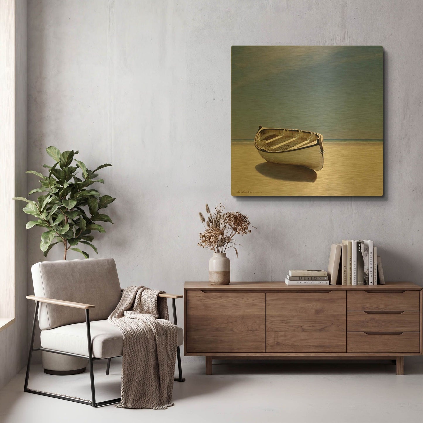 'Beached Boat' By Zhen-Huan Lu Gold Metal Wall Art