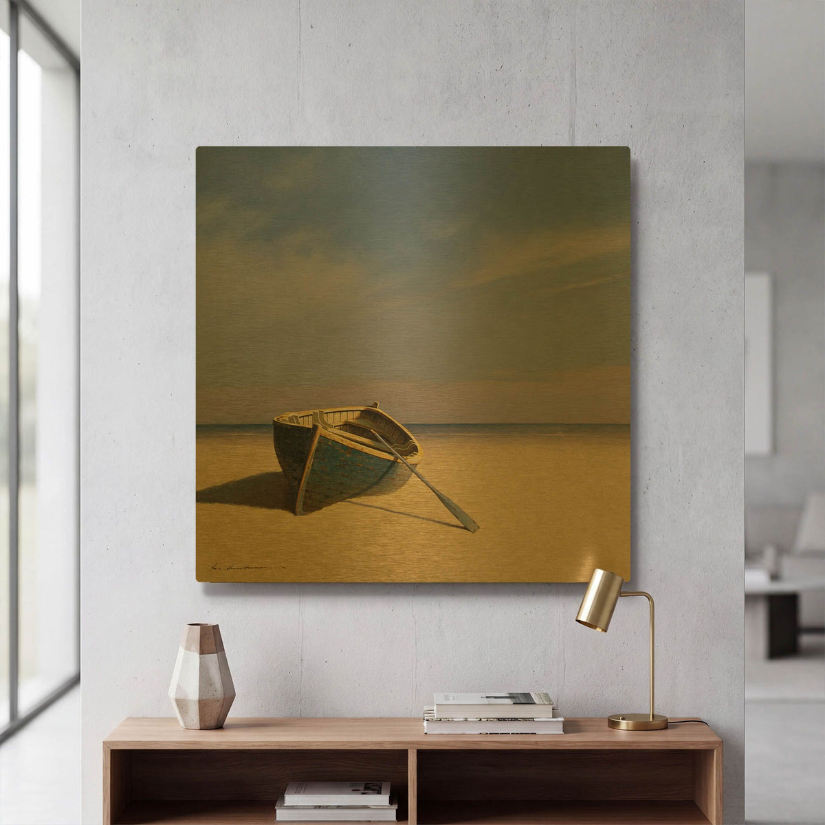 'Beached Boat 2' By Zhen-Huan Lu Gold Metal Wall Art