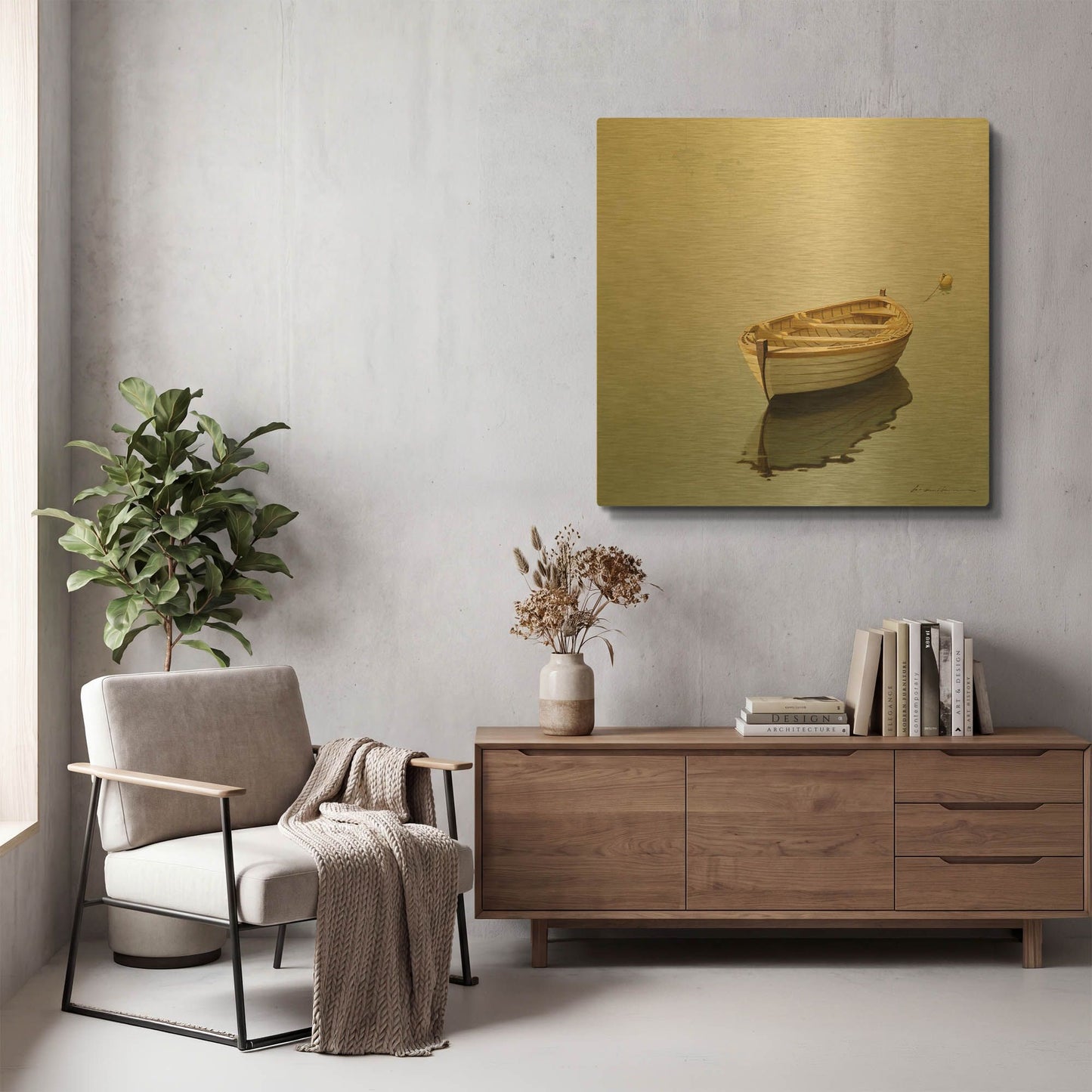 'Boat Shadow' By Zhen-Huan Lu Gold Metal Wall Art