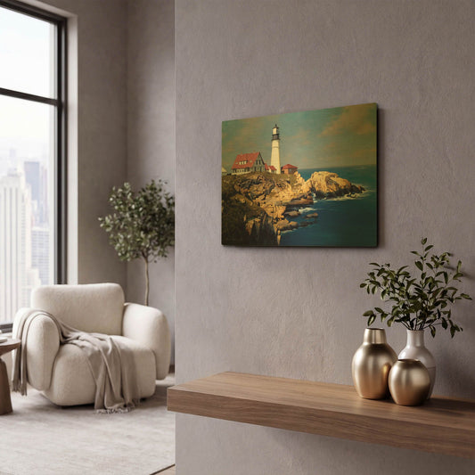 'Coastal Lighthouse' By Zhen-Huan Lu Gold Metal Wall Art
