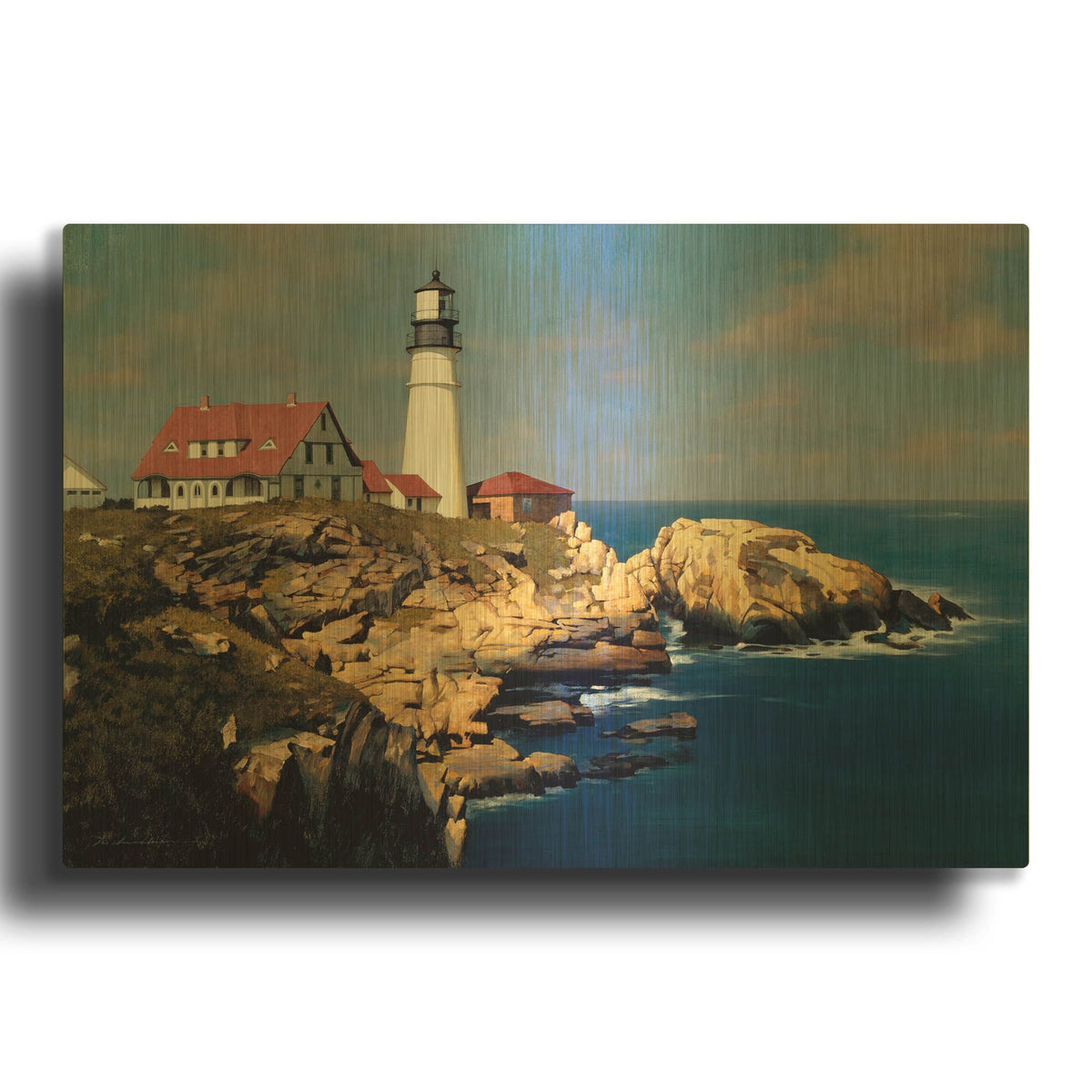 'Coastal Lighthouse' By Zhen-Huan Lu Gold Metal Wall Art