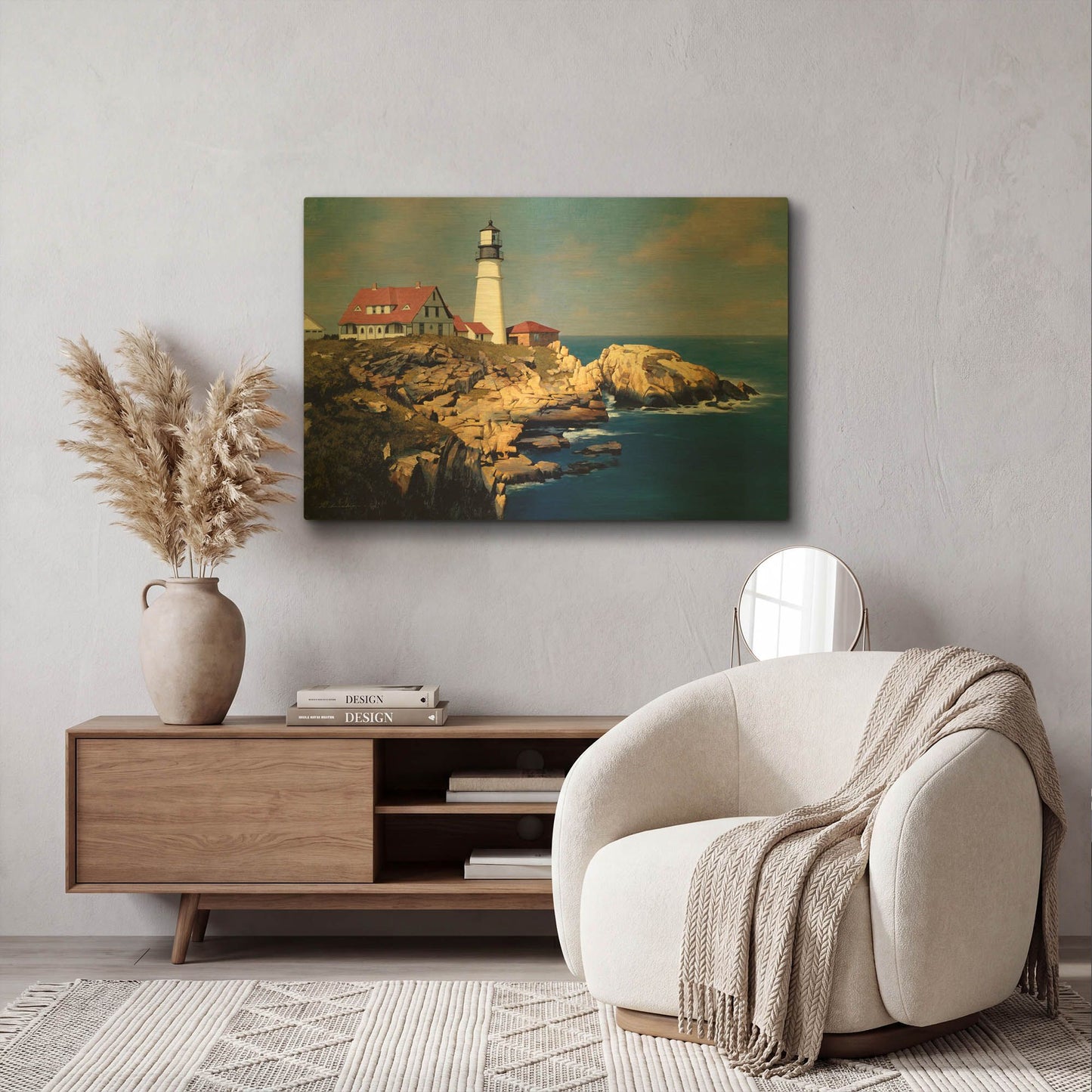 'Coastal Lighthouse' By Zhen-Huan Lu Gold Metal Wall Art