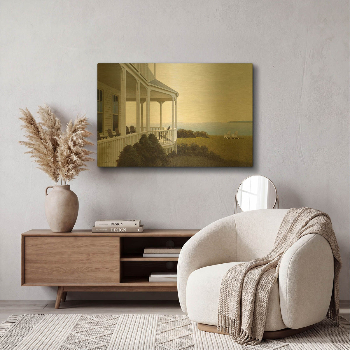 'Porch Chairs' By Zhen-Huan Lu Gold Metal Wall Art