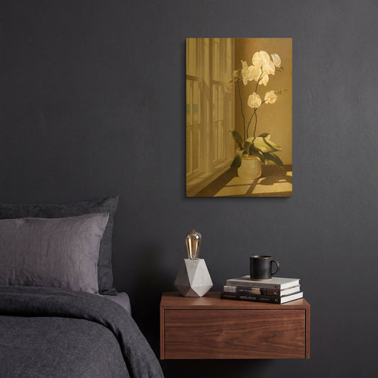 'Pot Of Orchids' By Zhen-Huan Lu Gold Metal Wall Art