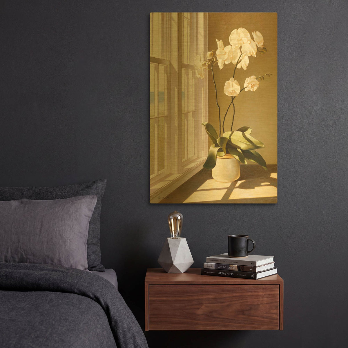 'Pot Of Orchids' By Zhen-Huan Lu Gold Metal Wall Art