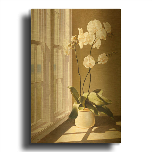 'Pot Of Orchids' By Zhen-Huan Lu Gold Metal Wall Art