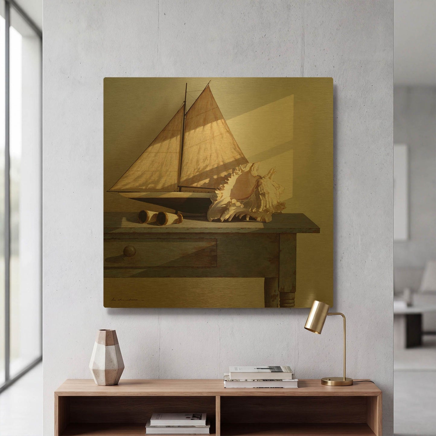 'Shell & Sail' By Zhen-Huan Lu Gold Metal Wall Art