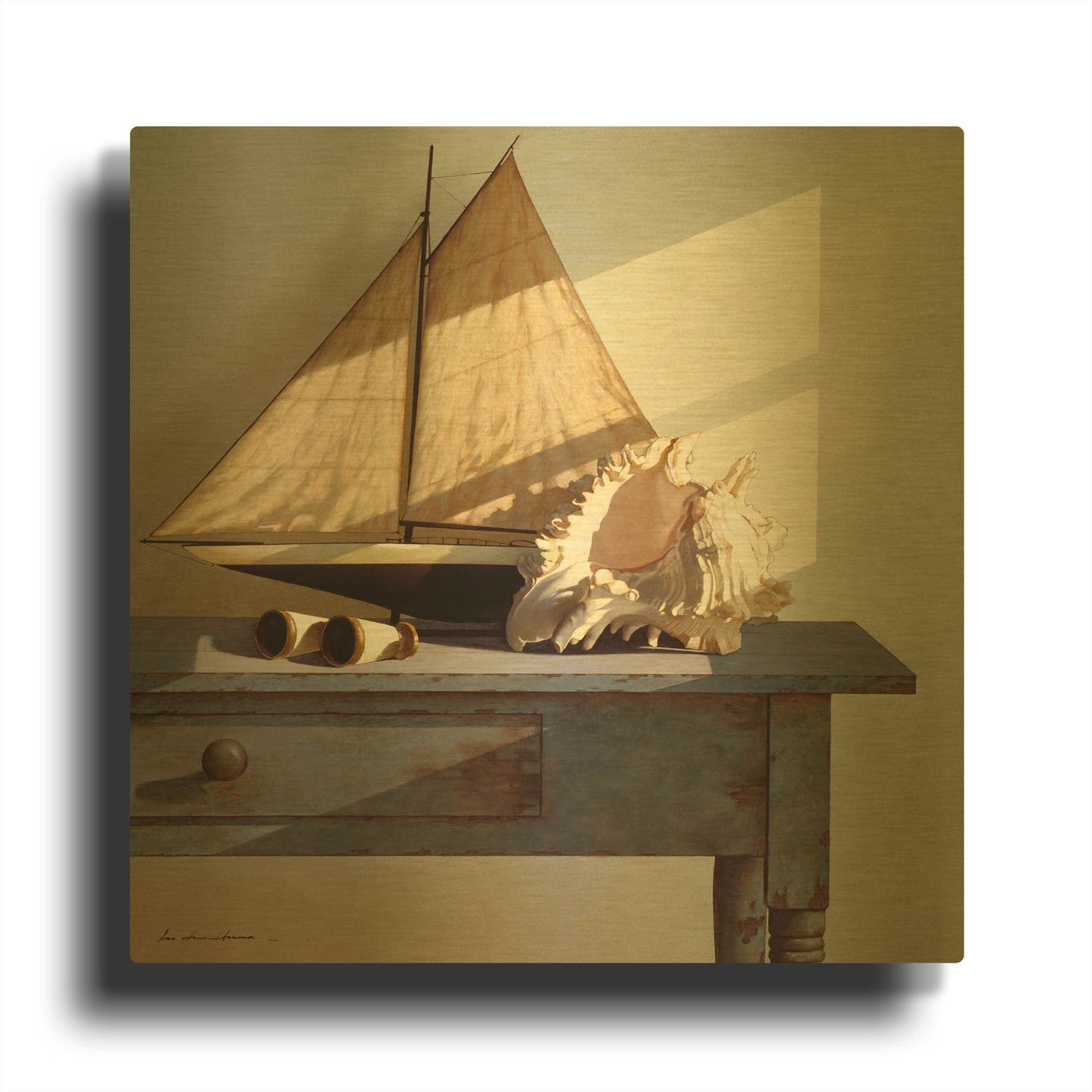 'Shell & Sail' By Zhen-Huan Lu Gold Metal Wall Art
