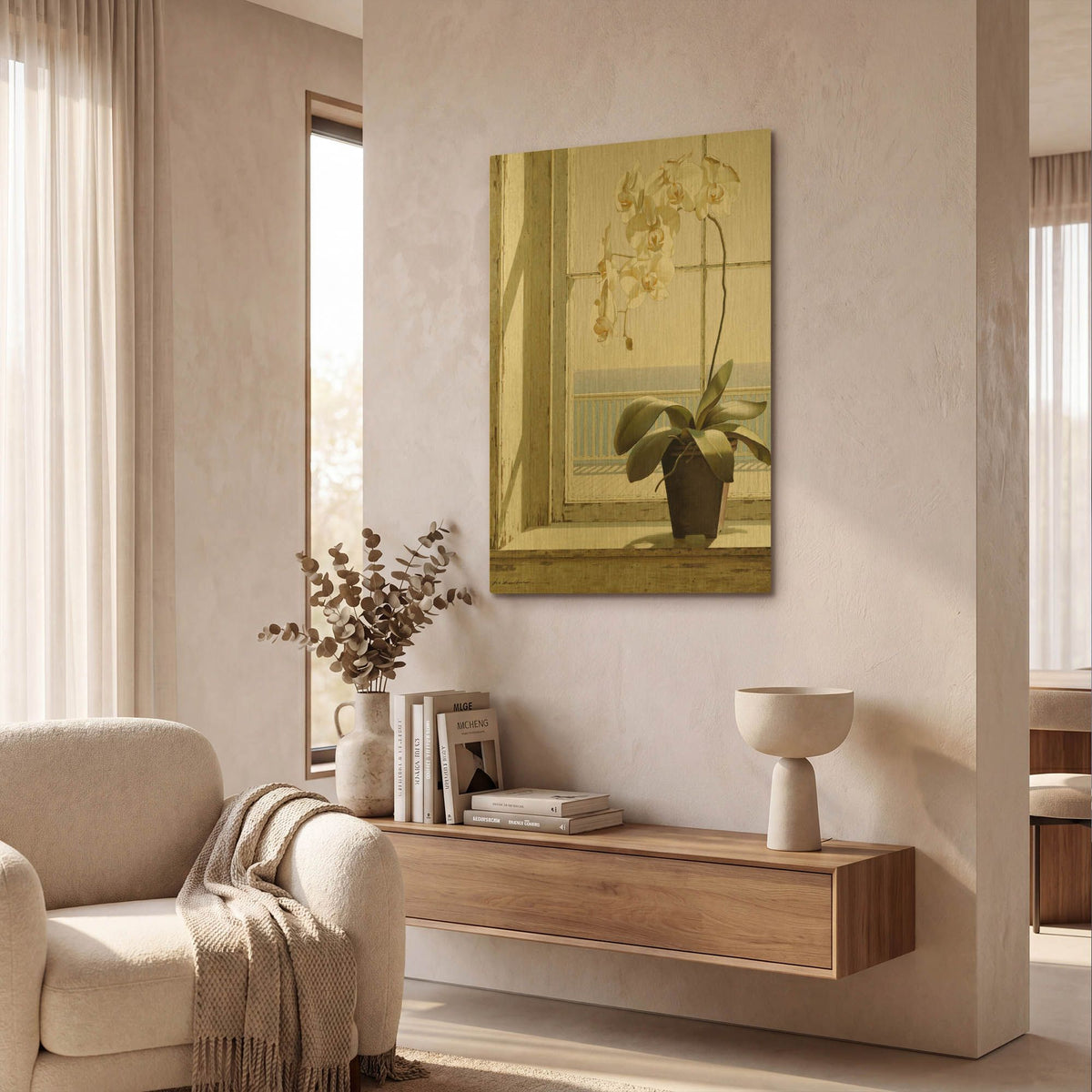 'Flower In Window' By Zhen-Huan Lu Gold Metal Wall Art