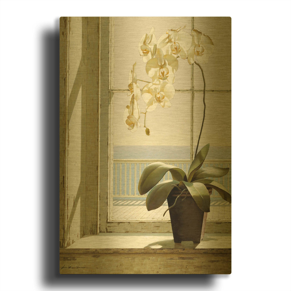 'Flower In Window' By Zhen-Huan Lu Gold Metal Wall Art