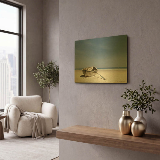 'Beached Boat 4' By Zhen-Huan Lu Gold Metal Wall Art